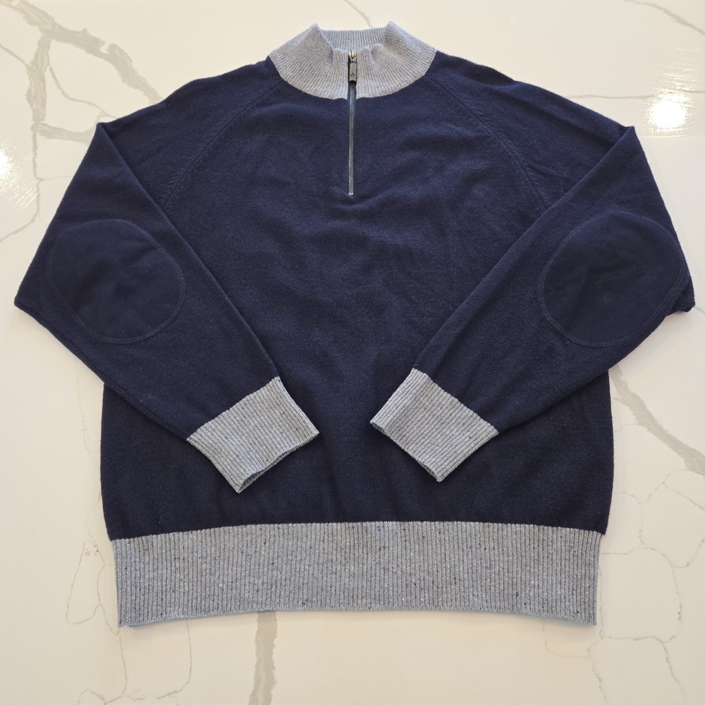 Vintage Orvis Mens Wool 1/4 Zip Elbow Patch Pullover Sweater Blue Size Medium